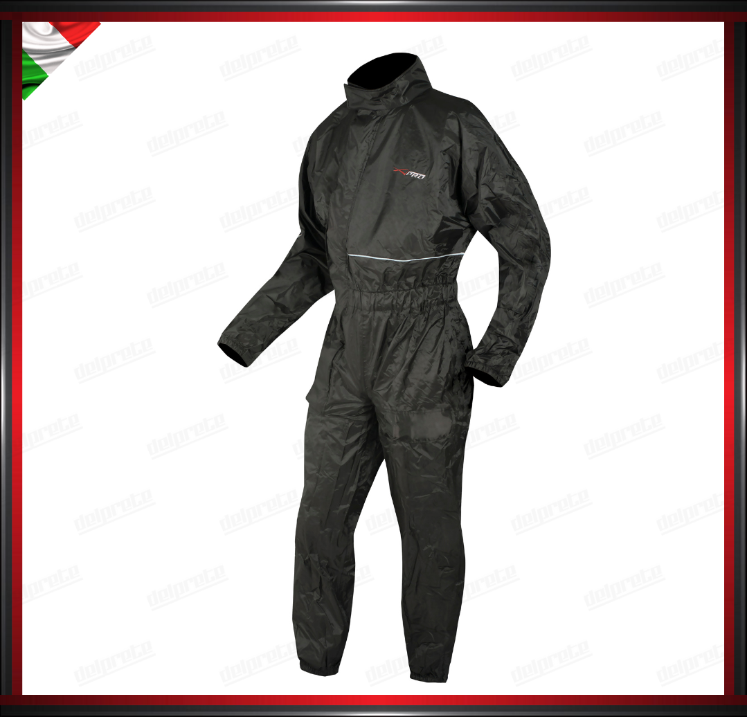 TUTA MOTO ANTIPIOGGIA INTEGRALE NERO 100% IMPEREMABILE ANTIACQUA UOMO DONNA TESSUTO CERATO