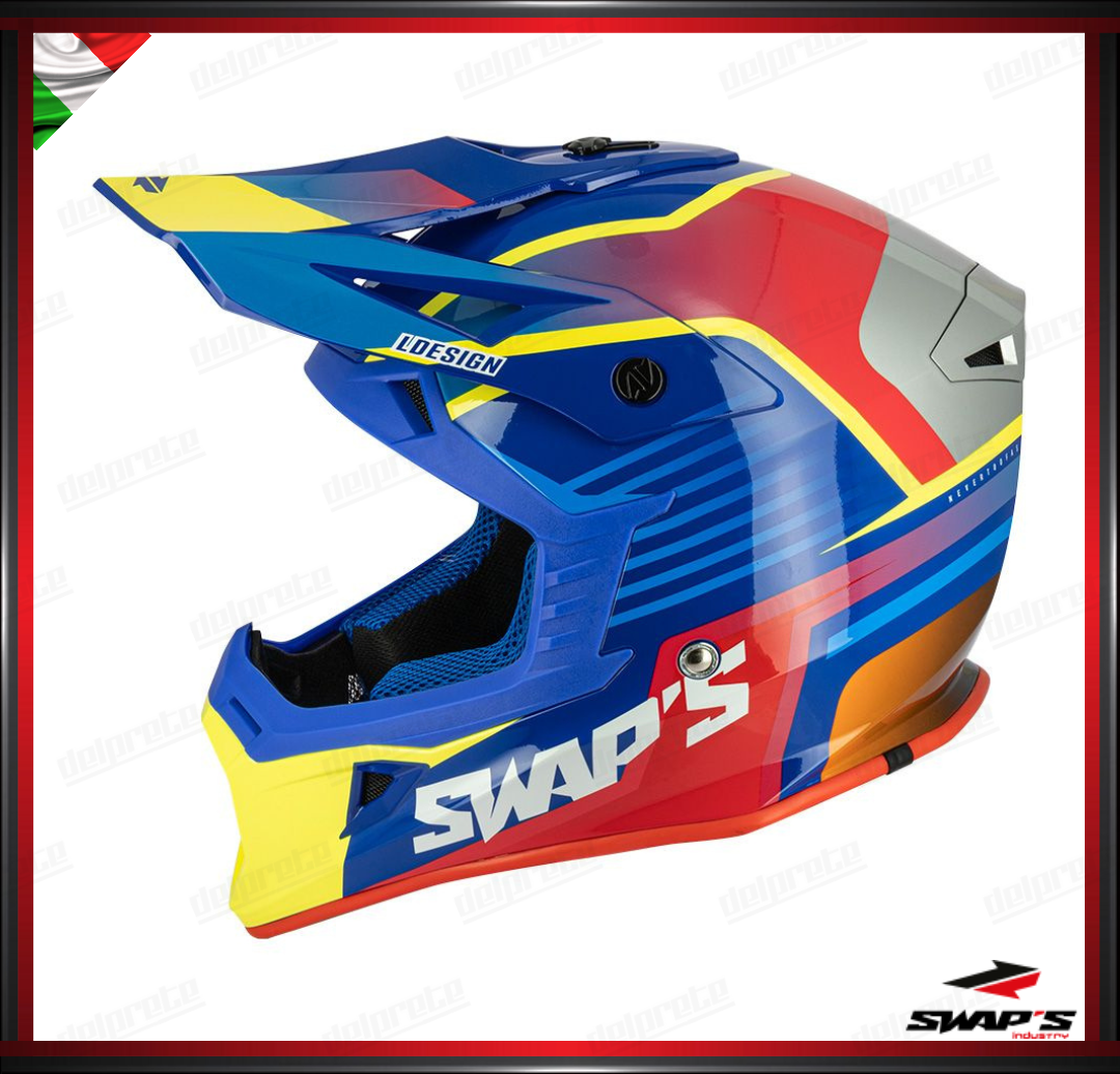 CASCO ENDURO CROSS - SWAPS S818 ROSSO BLU GIALLO LUCIDO
