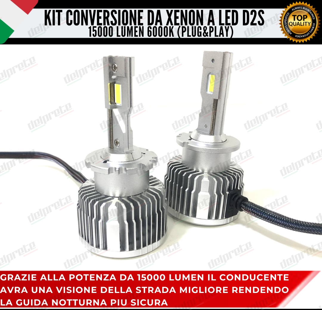COPPIA LAMPADE D2S LED 15000 LUMEN DA XENON A LED LANCIA THESIS CANBUS 6000K