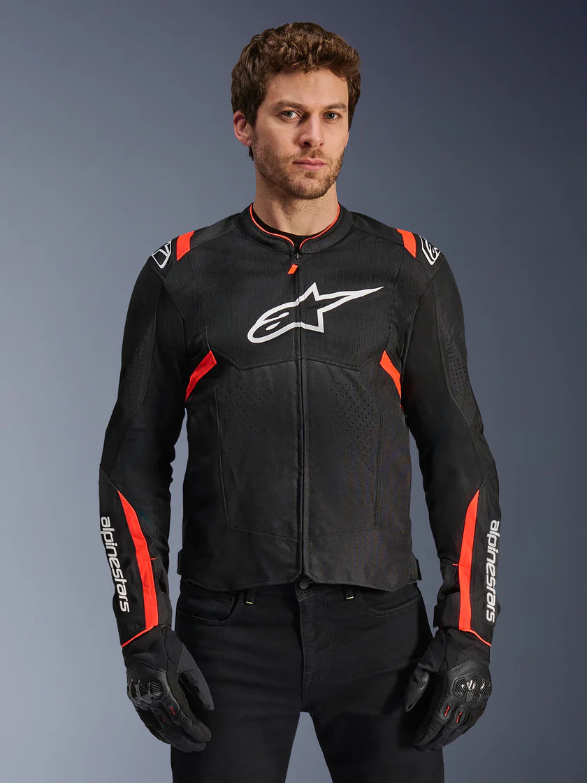 ALPINESTARS - GIACCA MOTO UOMO T-SPS AIR V2 NERO E ROSSO IN TESSUTO CON PROTEZIONI