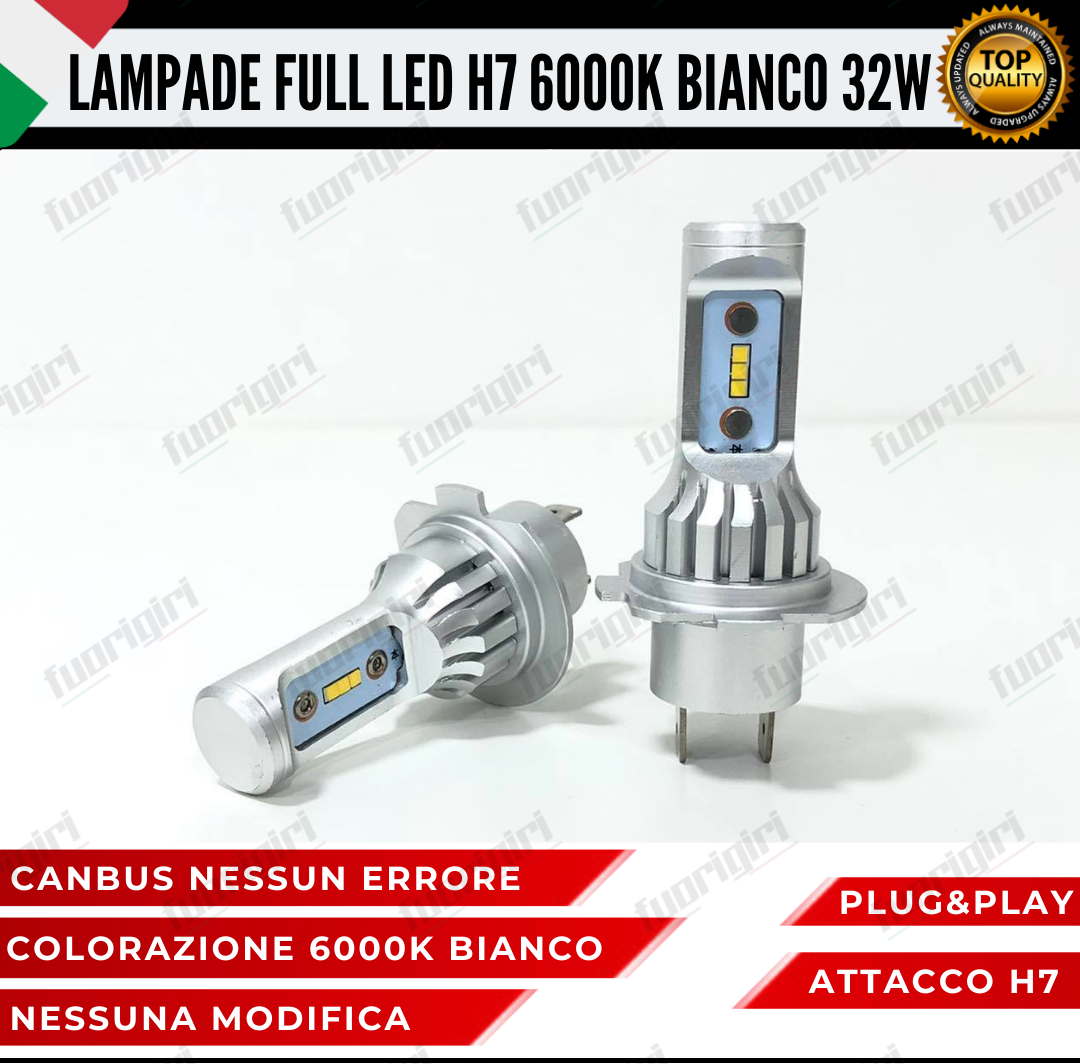 KIT FULL LED FIAT DOBLO II H7 ANABBAGLIANTI 6000K BIANCO 8000 LUMEN CANBUS