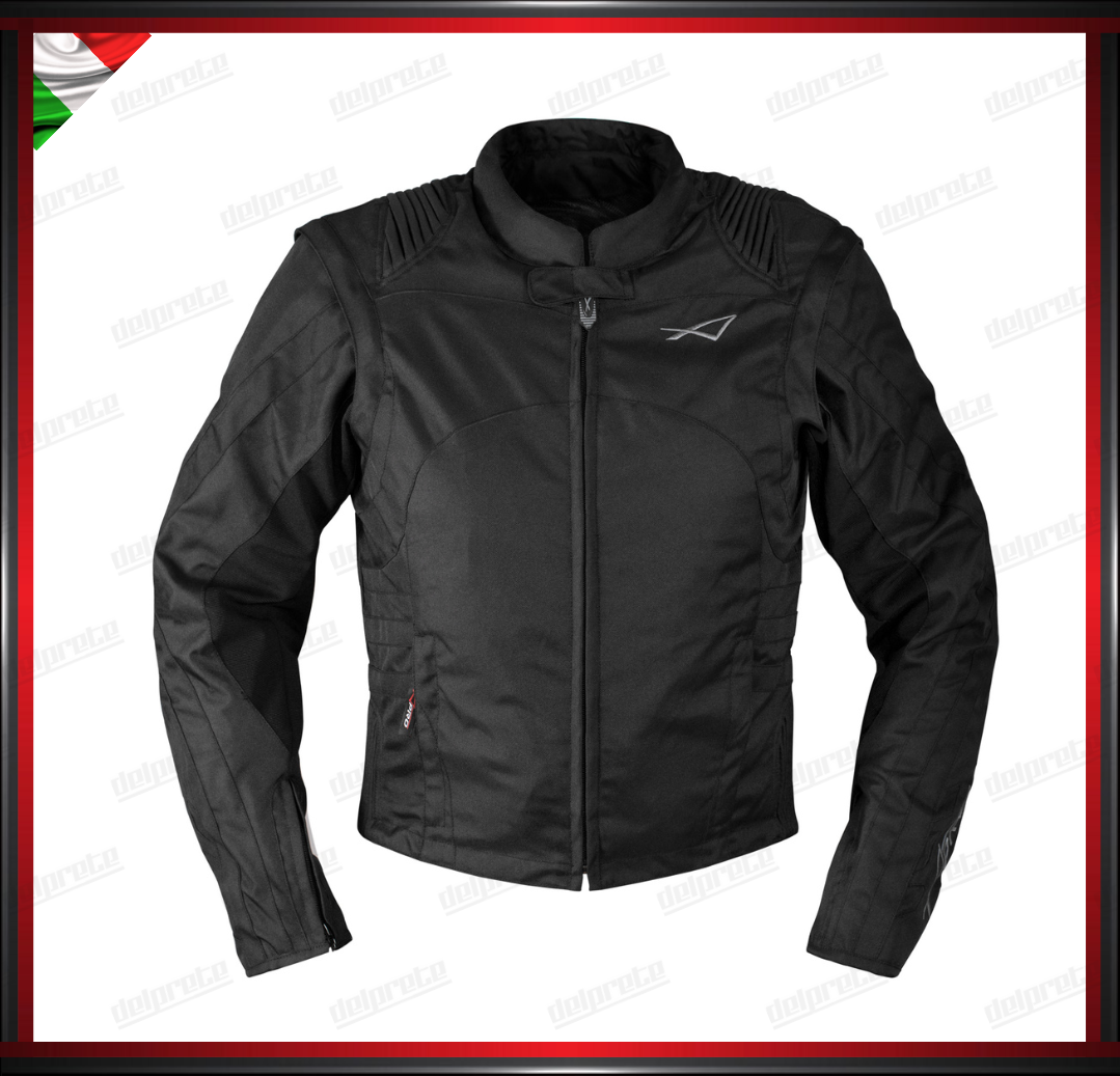 GIACCA MOTO IN TESSUTO NERO CORDURA MANICA STACCABILE PROTEZIONI OMOLOGATE CE