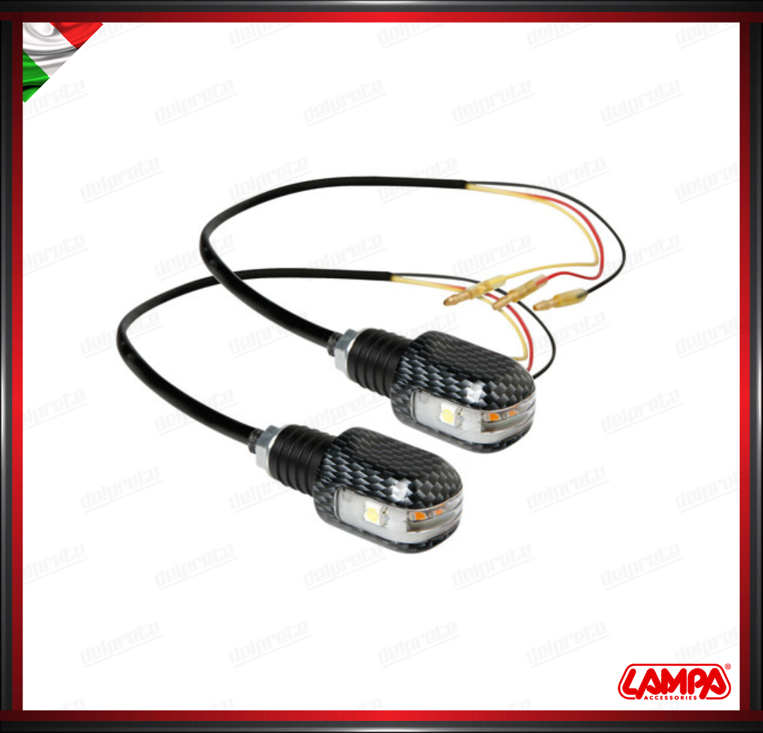 FRECCE STABILIZZATORI MANUBRIO CARBON LOOK CON LED ROSSO BIANCO E AMBRA OMOLOGATO - 12V UNIVERSALI