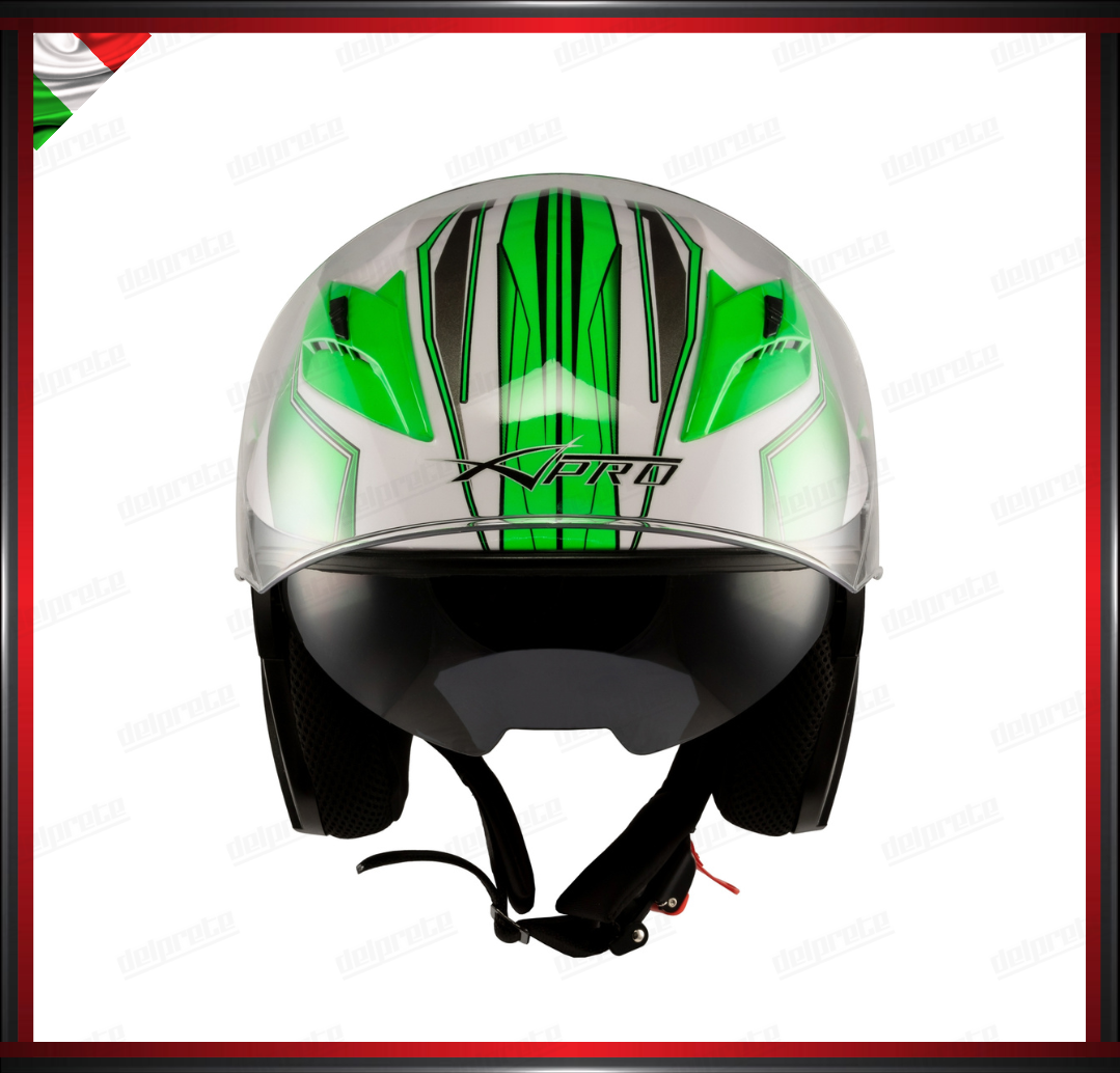 CASCO JET MOTO SCOOTER DOPPIA VISIERA BIANCO E VERDE LUCIDO OMOLOGATO ECE 22-05