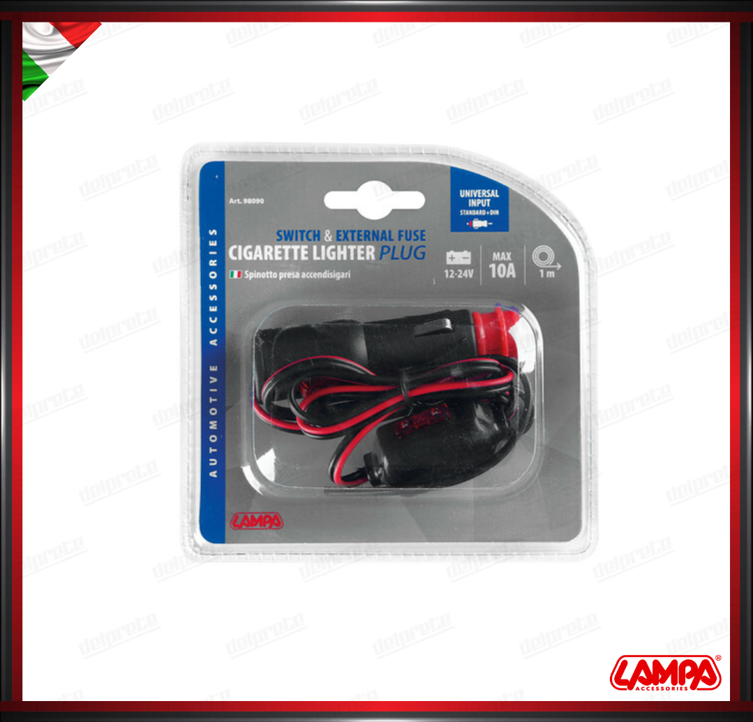 SPINOTTO PER PRESA ACCENDISIGARI CON FUSIBILE ESTERNO E INTERRUTTORE LAMPA - 12/24V