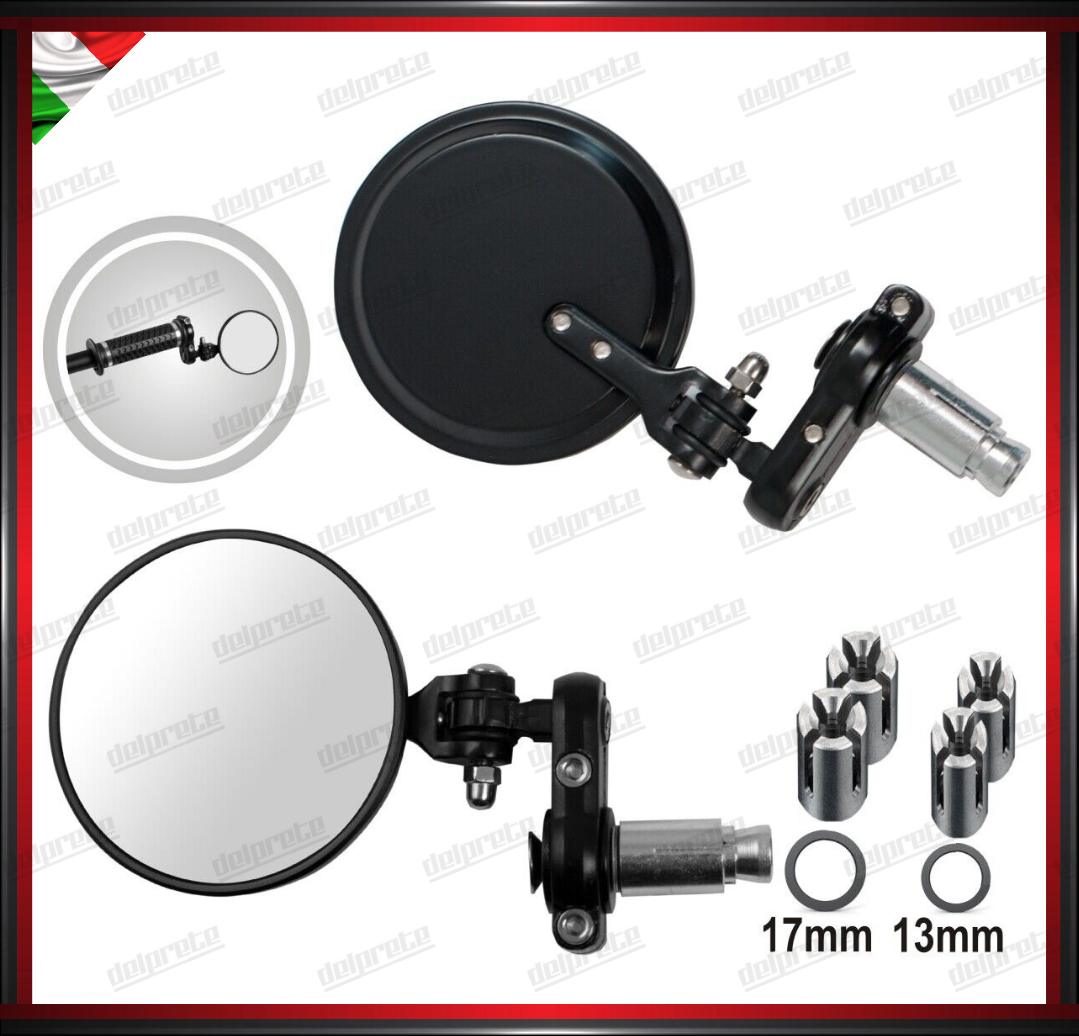 SPECCHIETTI MOTO NAKED PER MANUBRIO BAR END CAFE RACER REGOLABILI NERO DX + SX