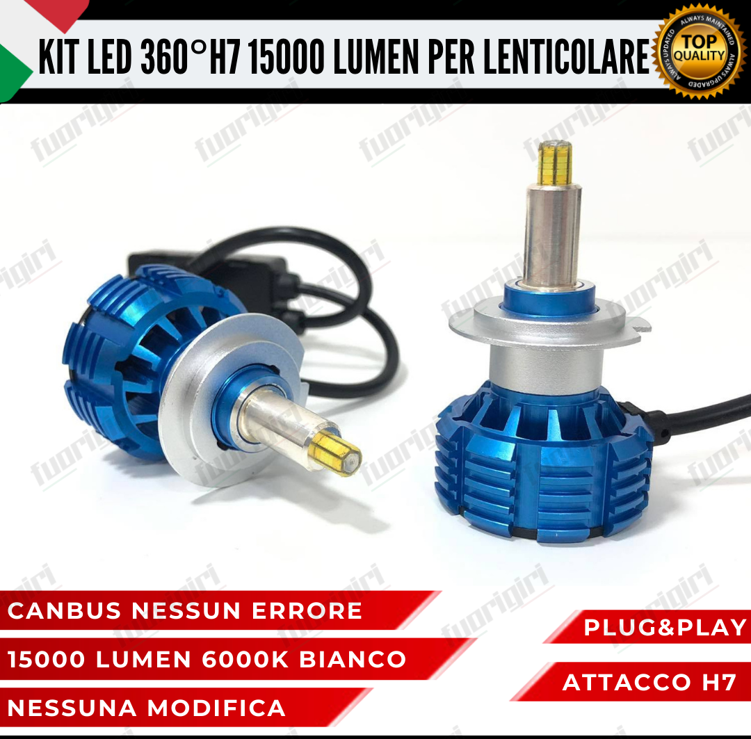 KIT FULL LED H7 360° GRADI PER LENTICOLARI SMART FORTWO 451 CANBUS 100% NO ERROR