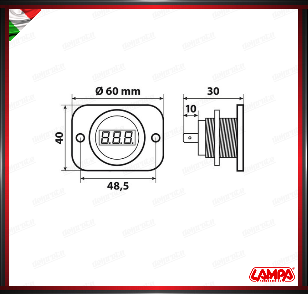 EXT-9 LAMPA VOLTIMETRO DIGITALE MONTAGGIO AD INCASSO - 6/30V IMPERMEABILE