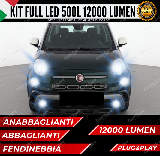 KIT FULL LED FIAT 500L 12000 LUMEN ANABBAGLIANTI + ABB E FENDINEBBIA CANBUS