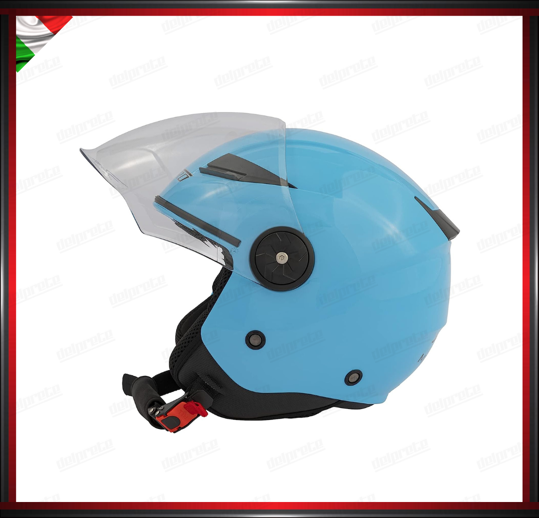 CASCO JET CITY MOTO SCOOTER AZZURRO CON VISIERA LUNGA OMOLOGATO ECE 22-05