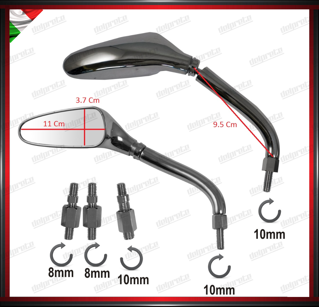 SPECCHIETTI MOTO SCOOTER CUSTOM PER MANUBRIO M8 M10 REGOLABILI CROMATO DX + SX