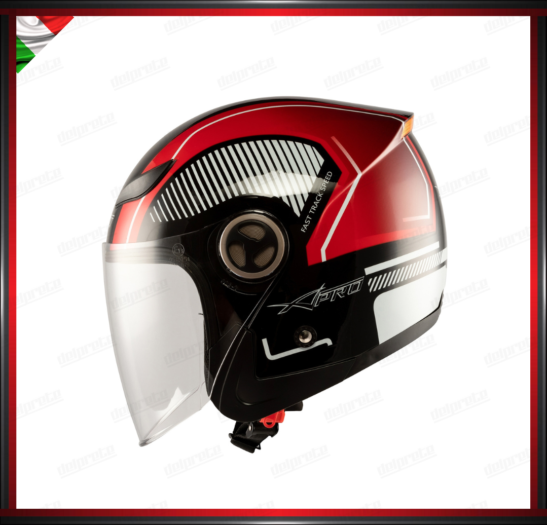 CASCO JET CITY MOTO SCOOTER CON VISIERA ROSSO GRAFICA OMOLOGATO ECE 22-05