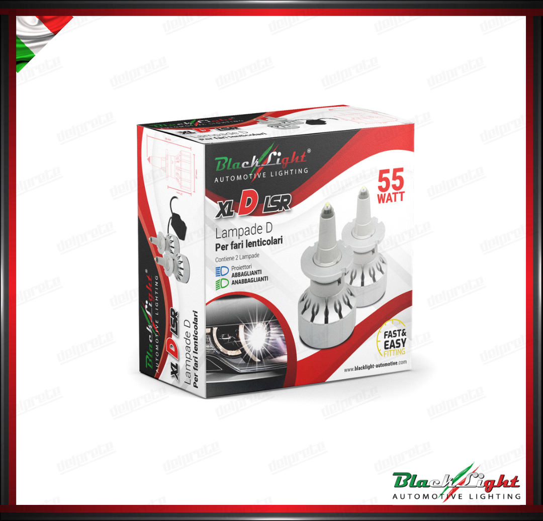 KIT LED D1R, D1S, D2R, D2S, D3R, D3S, D4R, D4S 12V 55W 19000 LUMEN 6500K FARO LENTICOLARE - BLACKLIGHT XL D LSR