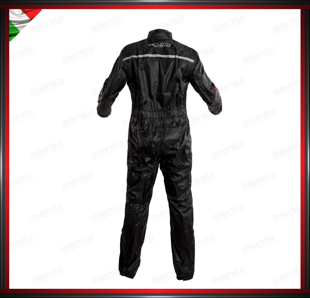 TUTA MOTO ANTIPIOGGIA INTEGRALE INSERTI ROSSO RIFLETTENTI 100% IMPEREMABILE ANTIACQUA