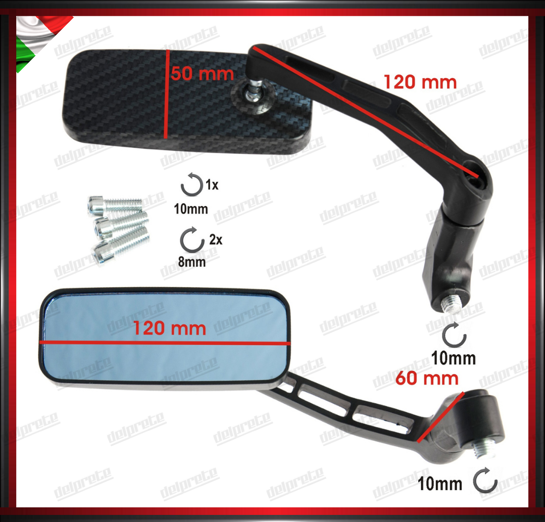 SPECCHIETTI MOTO SCOOTER CUSTOM PER MANUBRIO CARBONIO M10 M8 REGOLABILI DX + SX