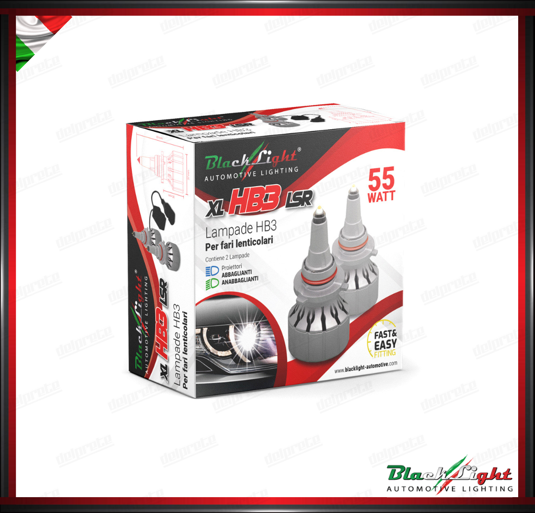 KIT LED HB3 12V 55W 19000 LUMEN 6500K FARO LENTICOLARE - BLACKLIGHT XL HB3 LSR