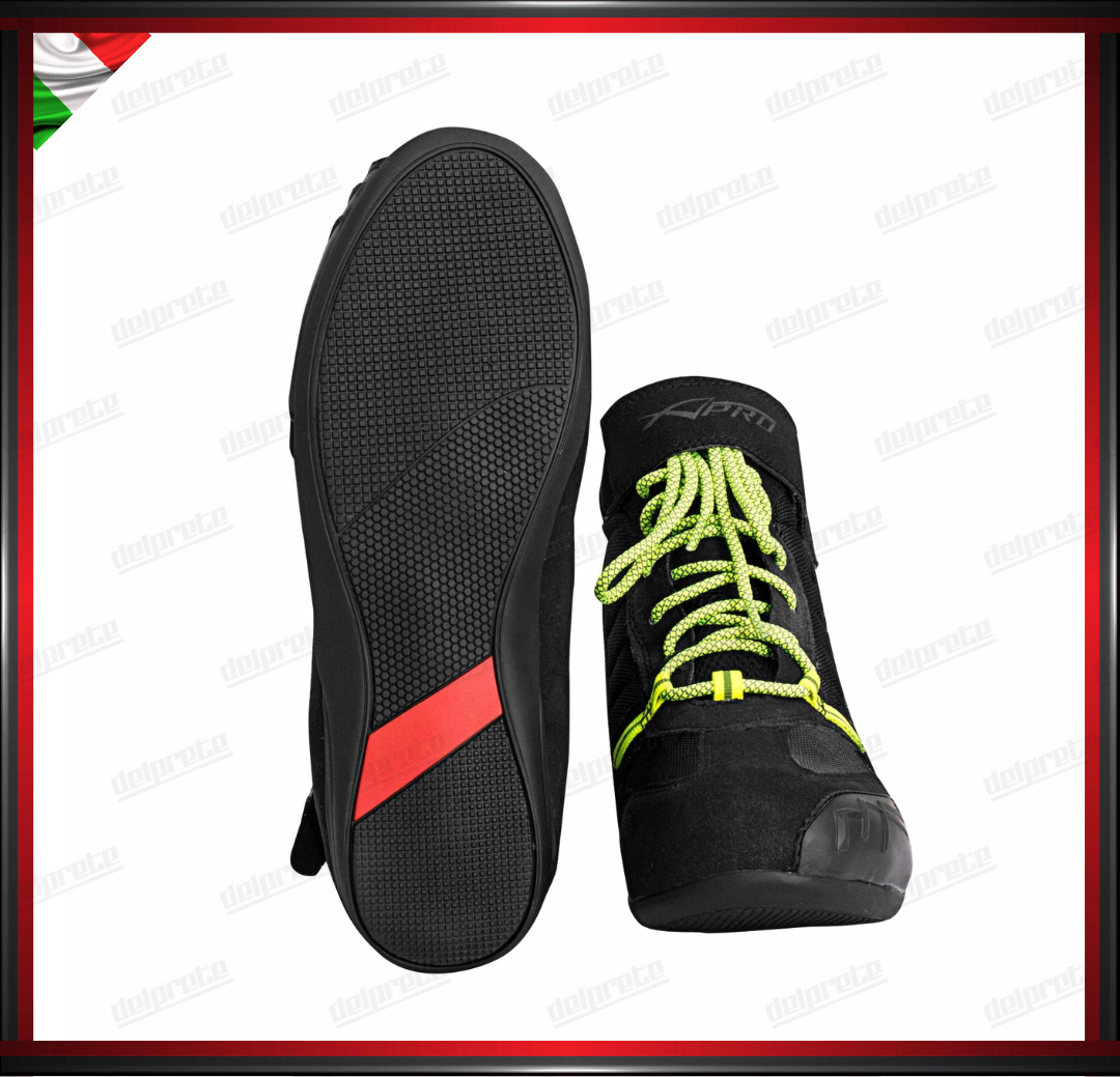 STIVALETTO BASSO MOTO IN TESSUTO CON LACCI FLUO IMPERMEABILE TRASPIRANTE OMOLOGATO CE