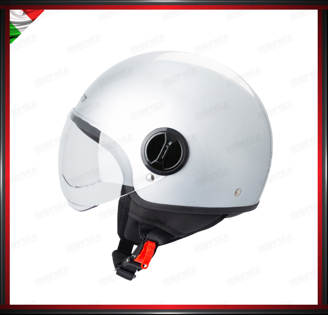 CASCO JET CITY MOTO SCOOTER GRIGIO ARGENTO VISIERA SAGOMATA OMOLOGATO ECE 22-05
