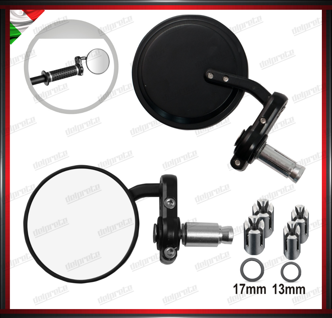 SPECCHIETTI MOTO NAKED PER MANUBRIO BAR END CAFE RACER REGOLABILI NERO DX + SX