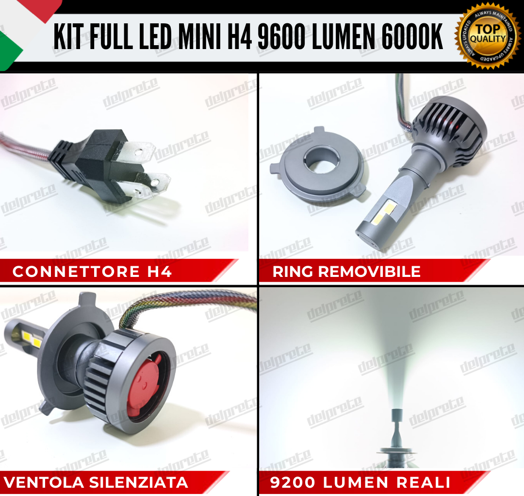 CONVERSIONE LED H4 FIAT PANDA MK1 + ADATTATORI 9600 LUMEN 100% NO ERROR ANABB+ABB