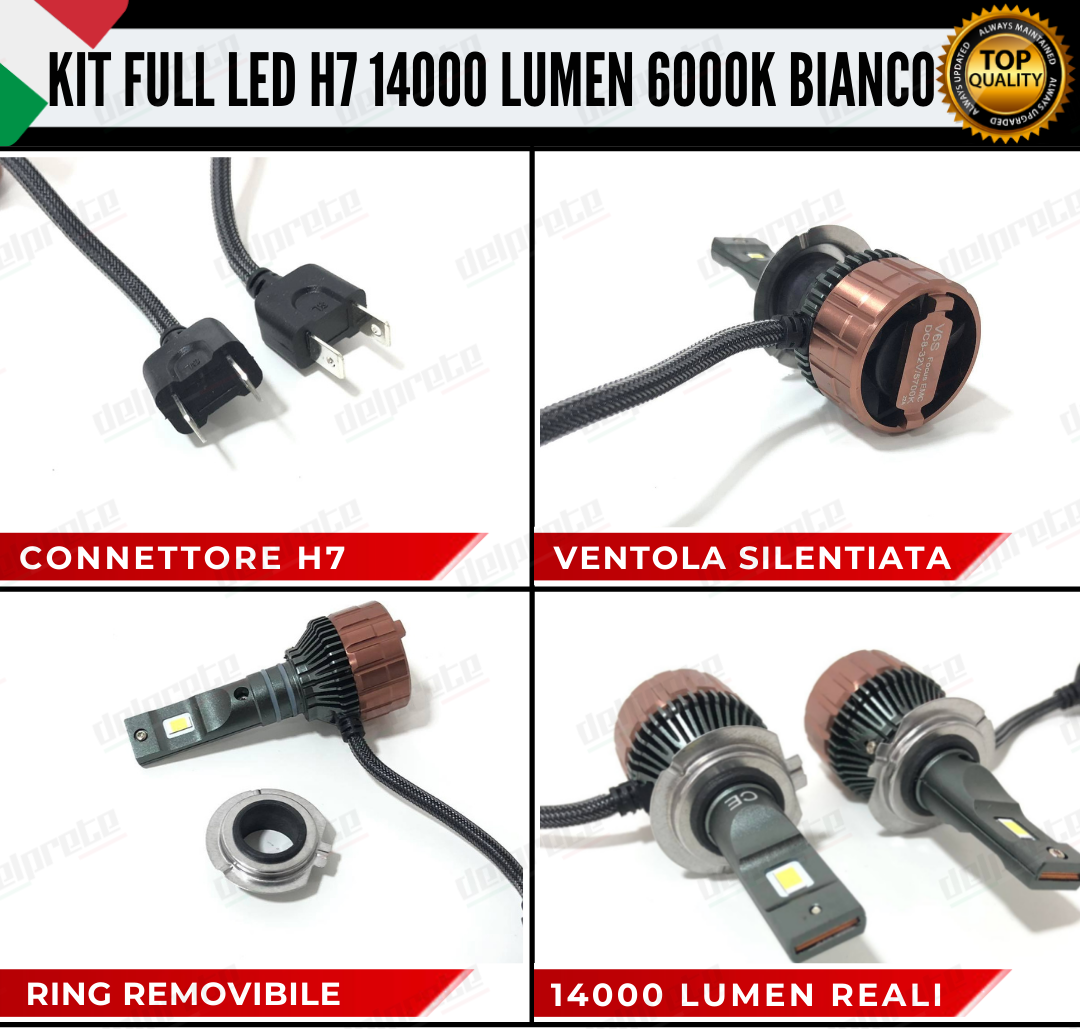KIT LED FULL H7 6000K BIANCO 14000 LUMEN REALI CANBUS LED 100% NO ERRORE ALLUMINIO AVIAZIONE