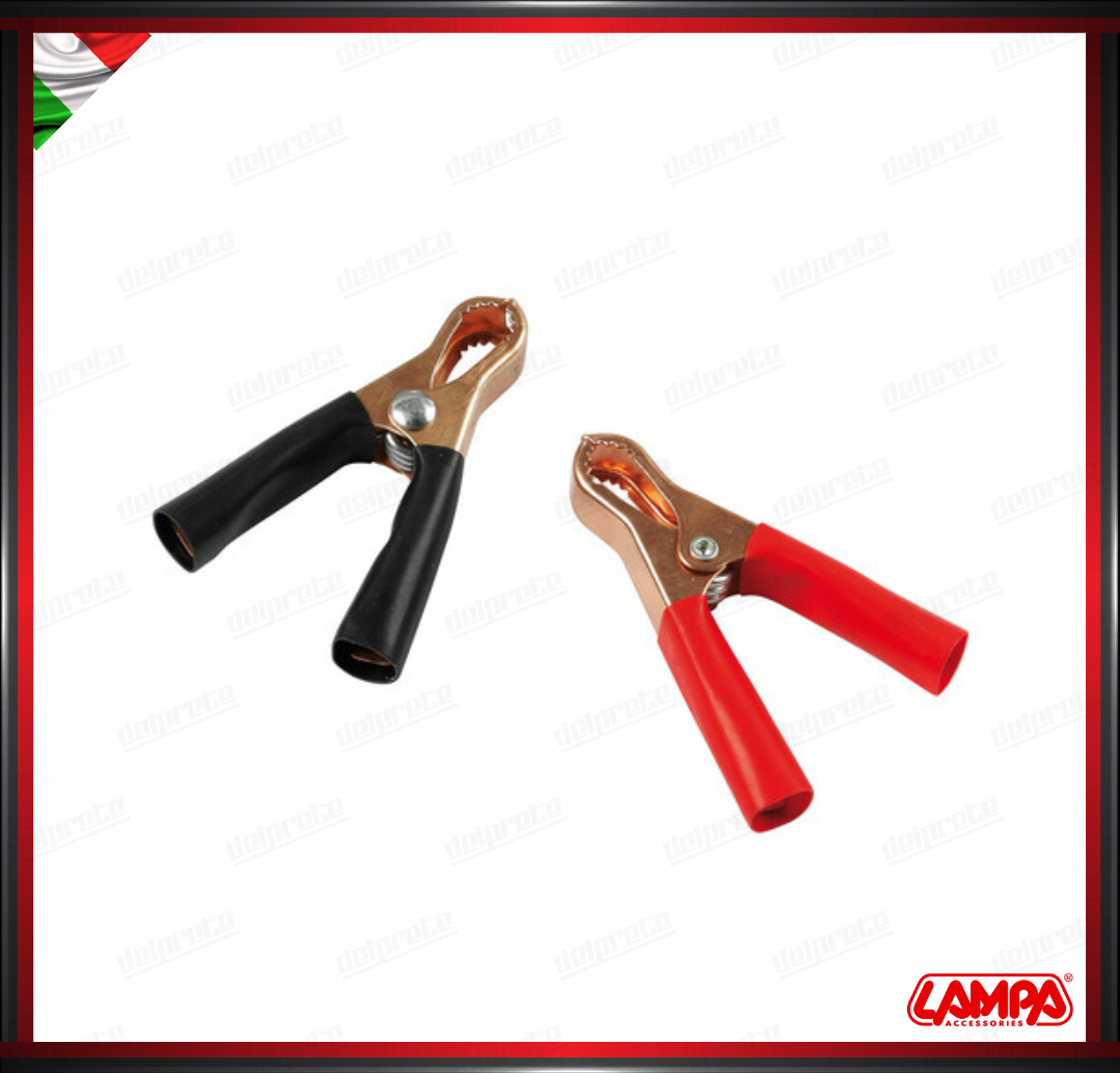 COPPIA PINZE BATTERIA MORSETTI DA - 7 CM 40 A ROSSO E NERO LAMPA
