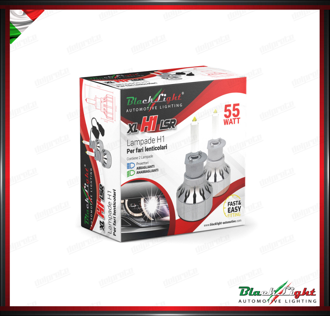 KIT LED H1 12V 55W 19000 LUMEN 6500K FARO LENTICOLARE - BLACKLIGHT XL H1 LSR