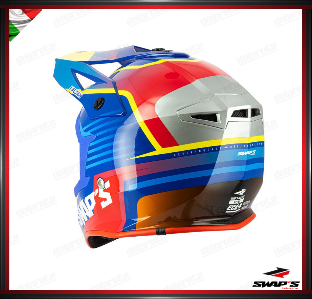 CASCO ENDURO CROSS - SWAPS S818 ROSSO BLU GIALLO LUCIDO