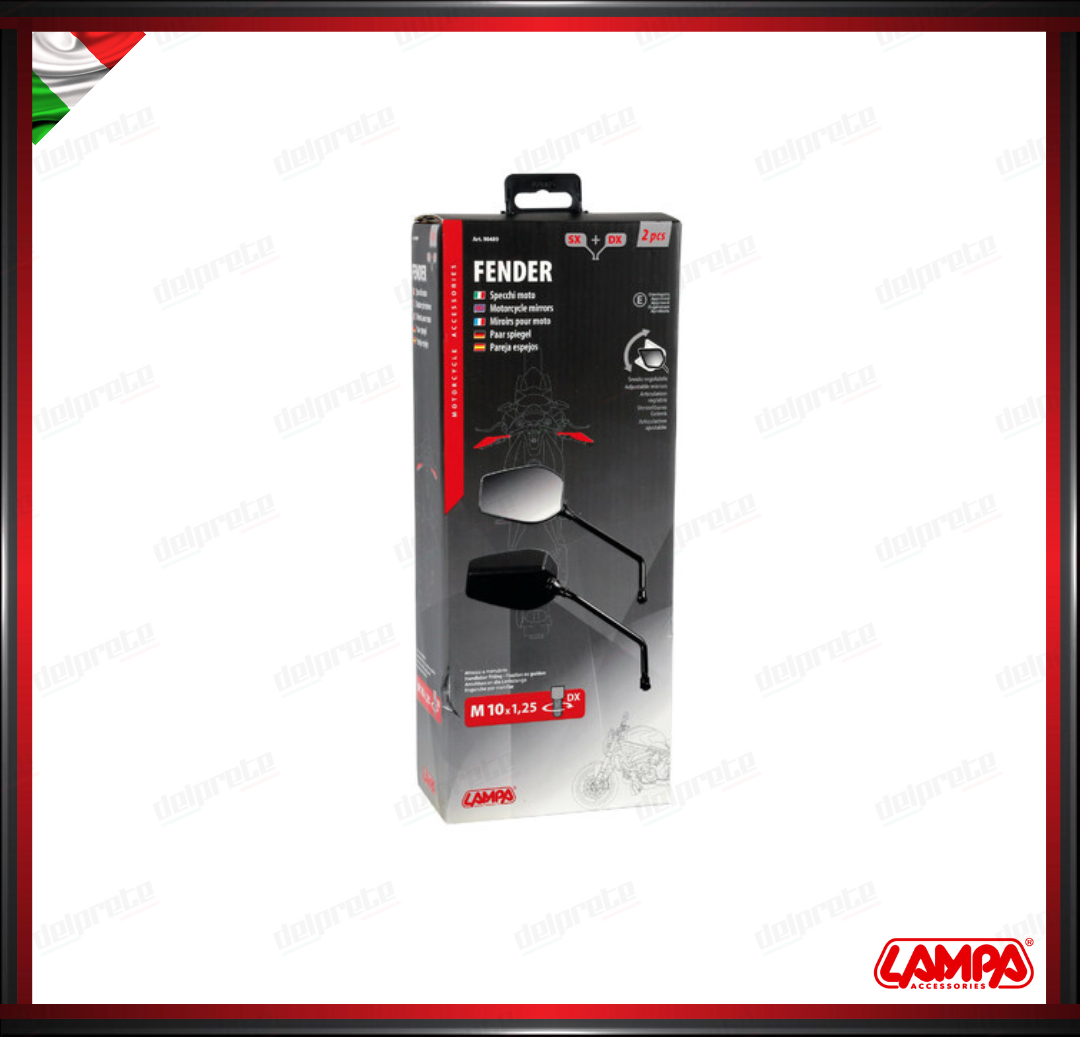 FENDER COPPIA SPECCHIETTI MOTO RETROVISORI UNIVERSALI M10 OMOLOGATI LAMPA EFFETTO CARBON LOOK