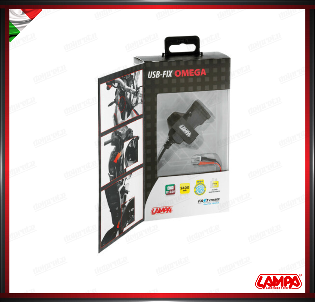USB FIX OMEGA LAMPA CARICATORE USB MOTO FISSAGGIO CON VITI - 3000 MA 12/24V