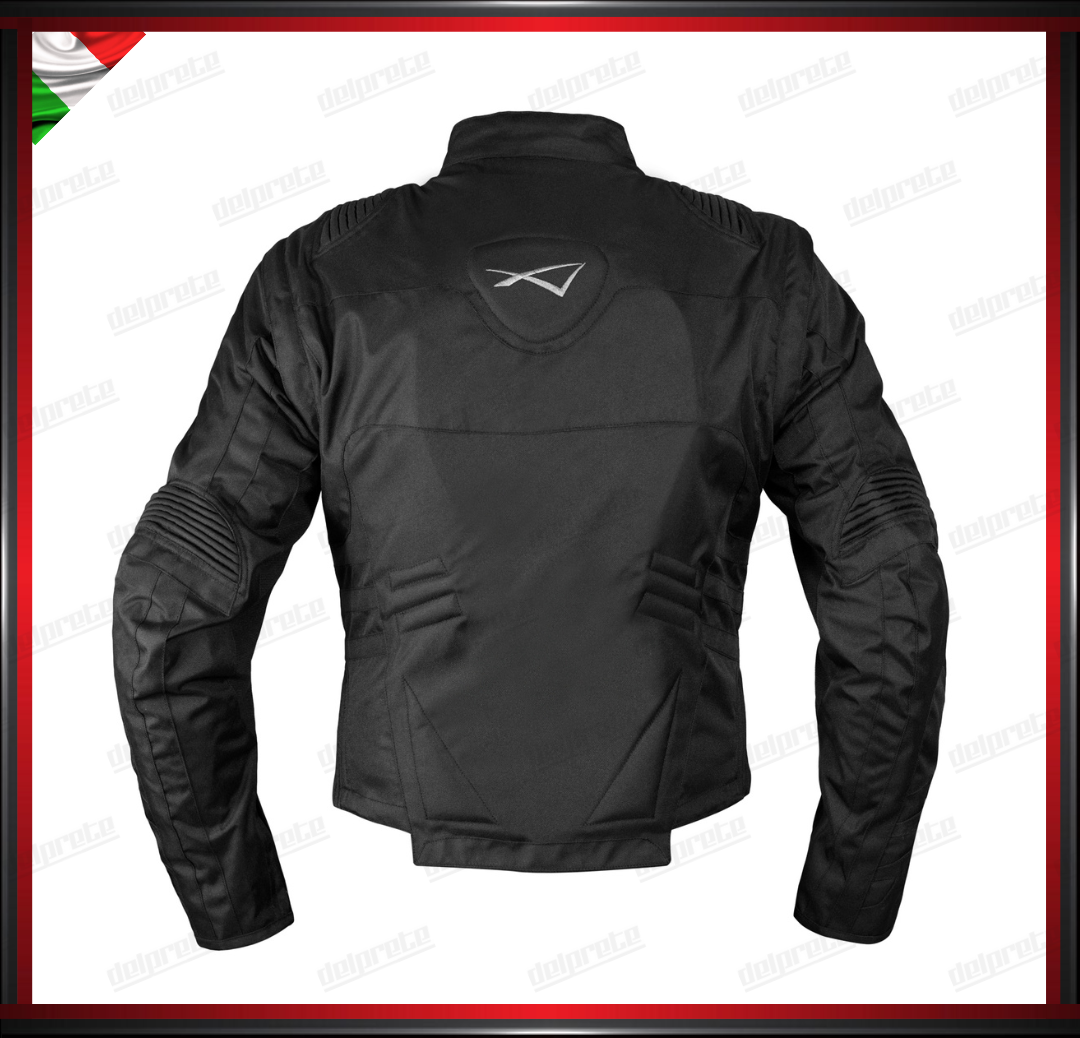 GIACCA MOTO IN TESSUTO NERO CORDURA MANICA STACCABILE PROTEZIONI OMOLOGATE CE