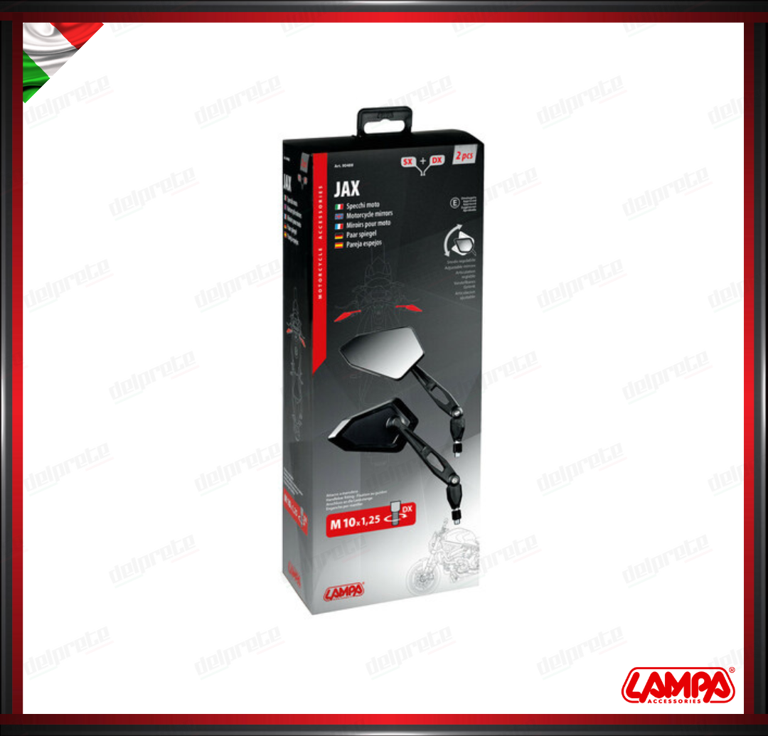 JAK COPPIA SPECCHIETTI RETROVISORI MOTO SCOOTER LAMPA OMOLOGATI M 10 NERO SNODO REGOLABILE