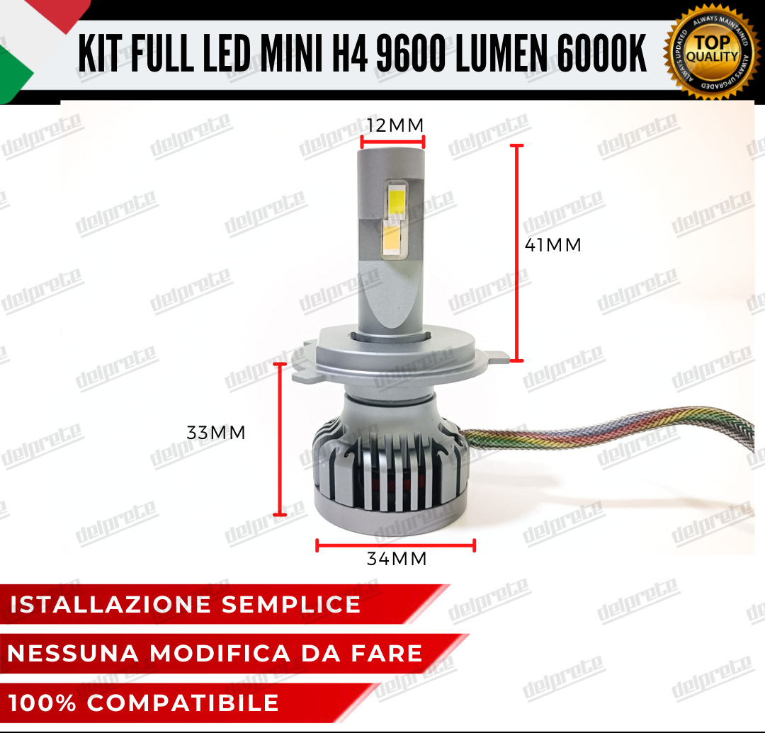 CONVERSIONE LED H4 FIAT PANDA MK1 + ADATTATORI 9600 LUMEN 100% NO ERROR ANABB+ABB