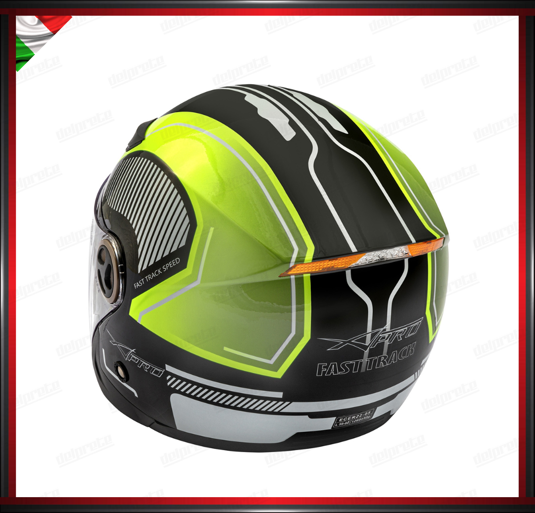 CASCO JET CITY MOTO SCOOTER CON VISIERA FLUO GRAFICA OMOLOGATO ECE 22-05