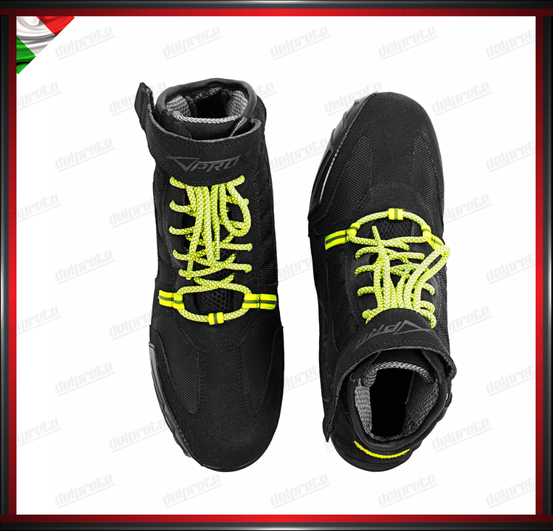 STIVALETTO BASSO MOTO IN TESSUTO CON LACCI FLUO IMPERMEABILE TRASPIRANTE OMOLOGATO CE