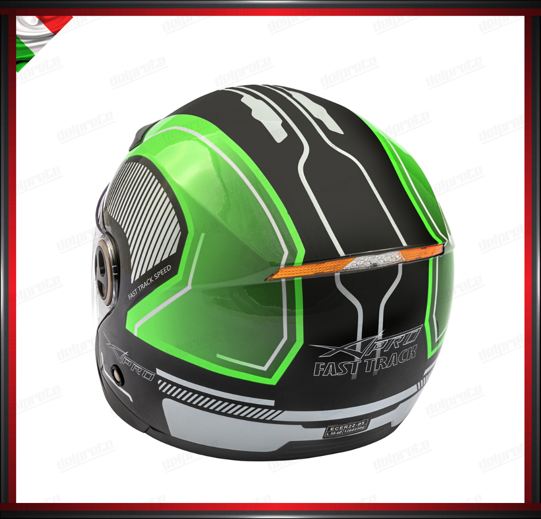 CASCO JET CITY MOTO SCOOTER CON VISIERA VERDE GRAFICA OMOLOGATO ECE 22-05