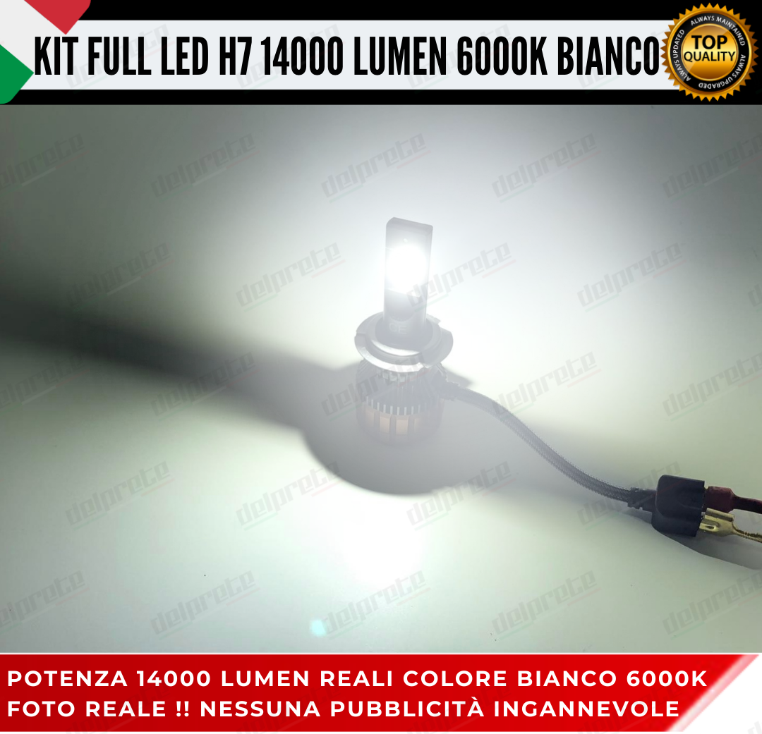 KIT LED FULL H7 6000K BIANCO 14000 LUMEN REALI CANBUS LED 100% NO ERRORE ALLUMINIO AVIAZIONE