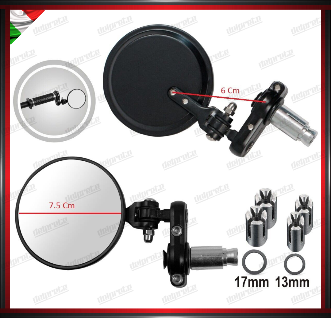 SPECCHIETTI MOTO NAKED PER MANUBRIO BAR END CAFE RACER REGOLABILI NERO DX + SX