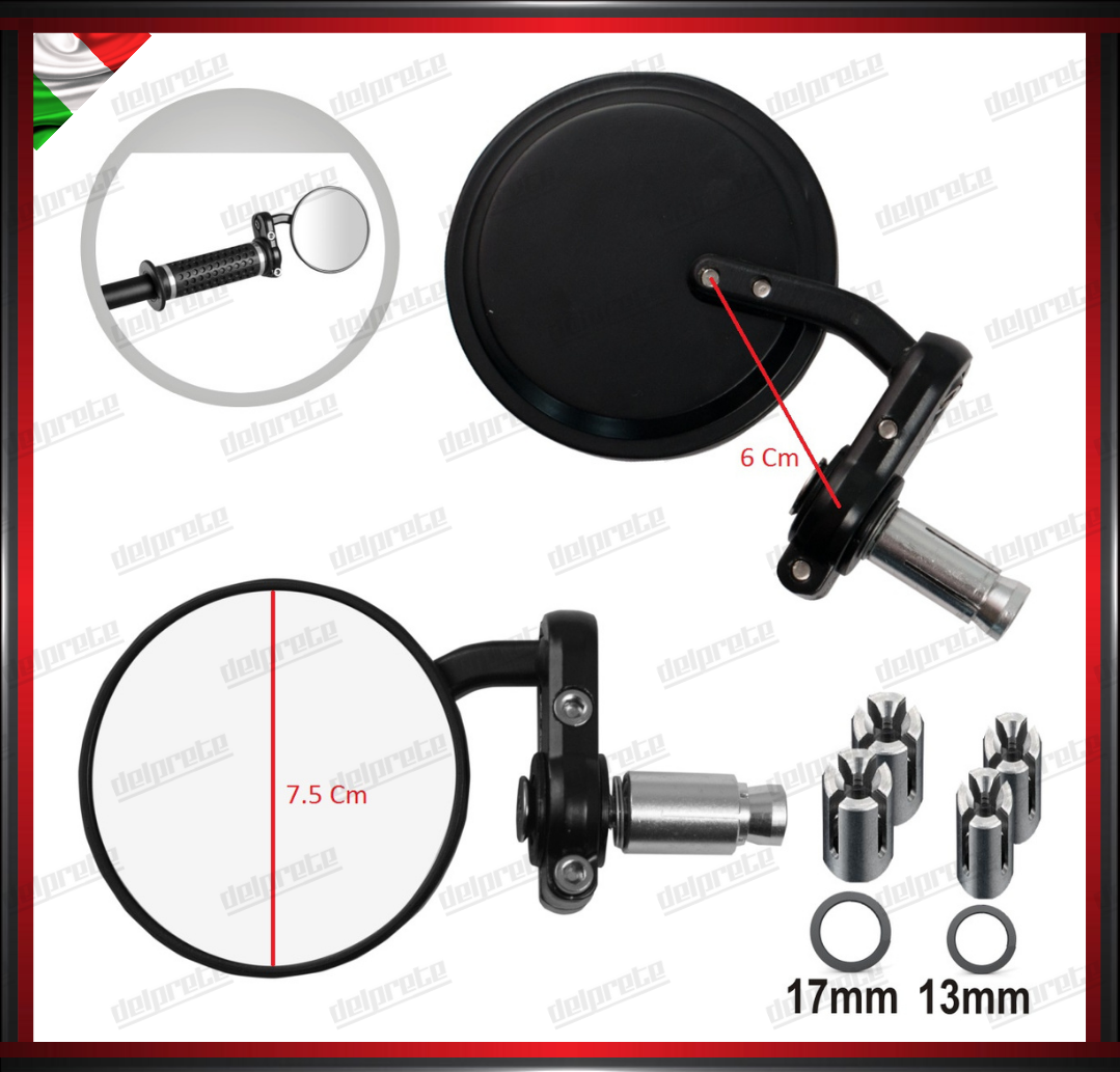 SPECCHIETTI MOTO NAKED PER MANUBRIO BAR END CAFE RACER REGOLABILI NERO DX + SX