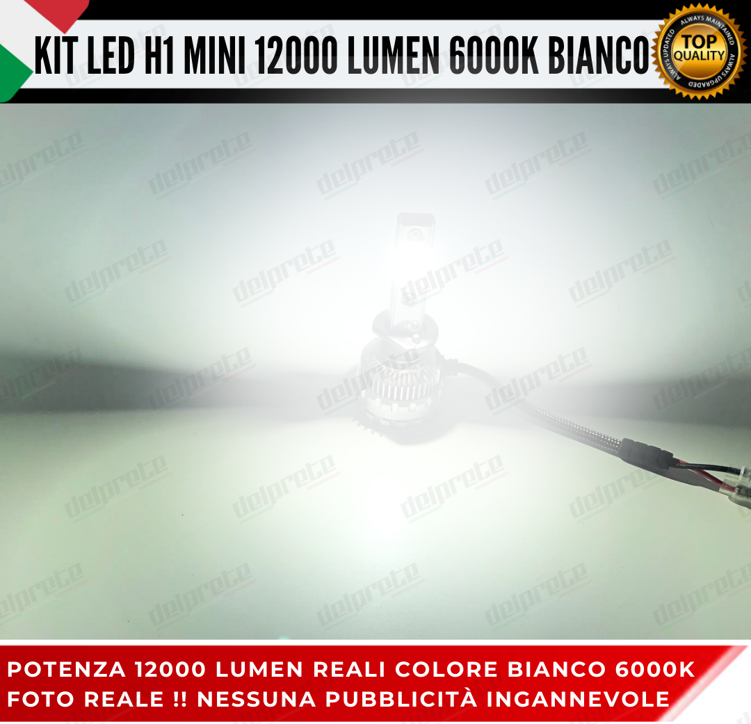 KIT LED FULL H1 6000K BIANCO 12000 LUMEN REALI CANBUS LED 100% NO ERRORE ALLUMINIO AVIAZIONE