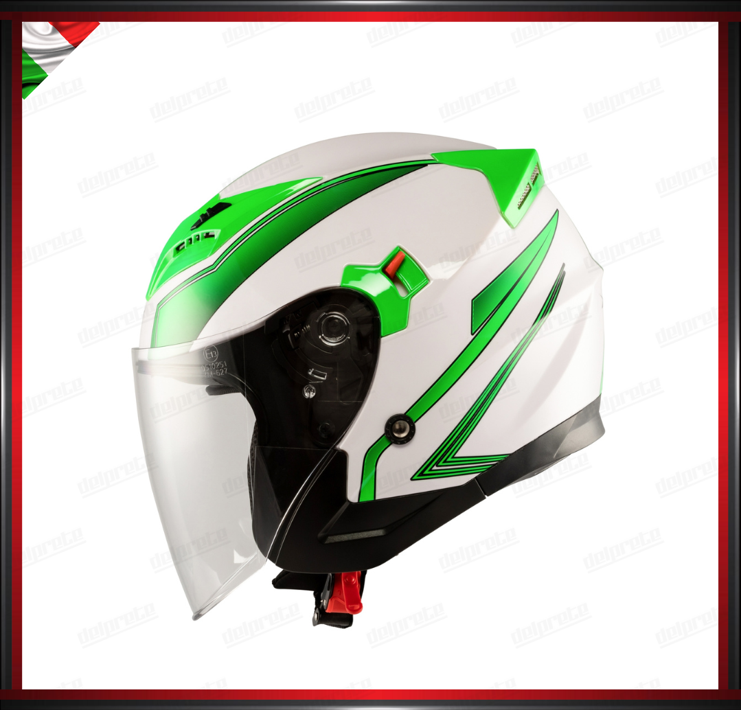 CASCO JET MOTO SCOOTER DOPPIA VISIERA BIANCO E VERDE LUCIDO OMOLOGATO ECE 22-05