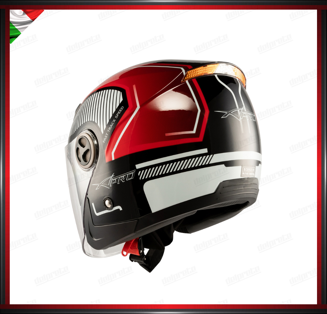 CASCO JET CITY MOTO SCOOTER CON VISIERA ROSSO GRAFICA OMOLOGATO ECE 22-05