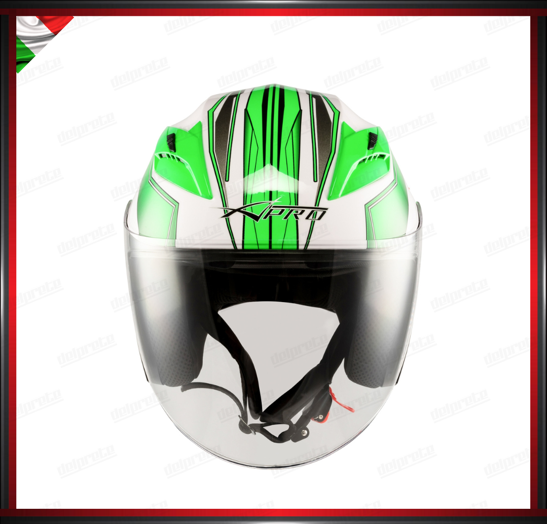 CASCO JET MOTO SCOOTER DOPPIA VISIERA BIANCO E VERDE LUCIDO OMOLOGATO ECE 22-05