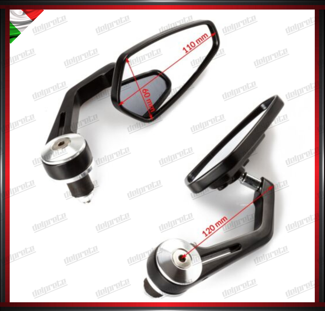SPECCHIETTI RETROVISORI MANUBRIO COPPIA PER MOTO SCOOTER BAR END ARGENTO CAFE RACER