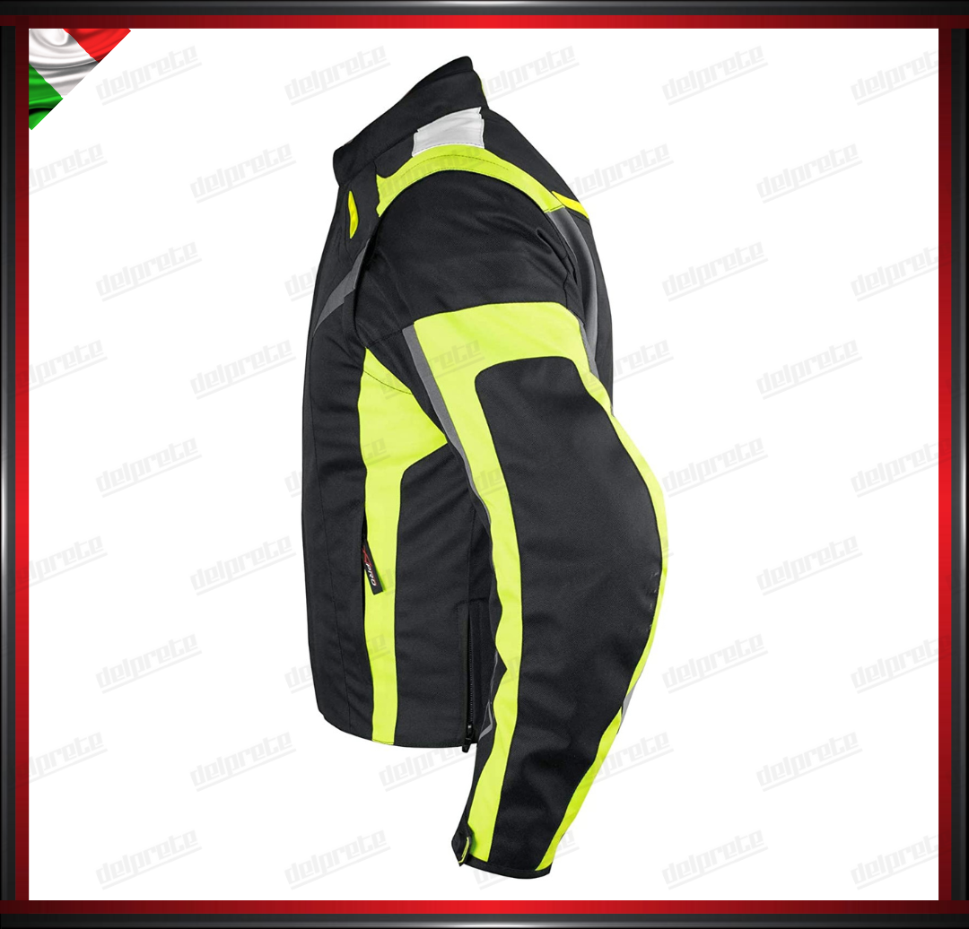 GIACCA MOTO DONNA FLUO IN CORDURA MANICHE STACCABILE PROTEZIONI OMOLOGATE CE