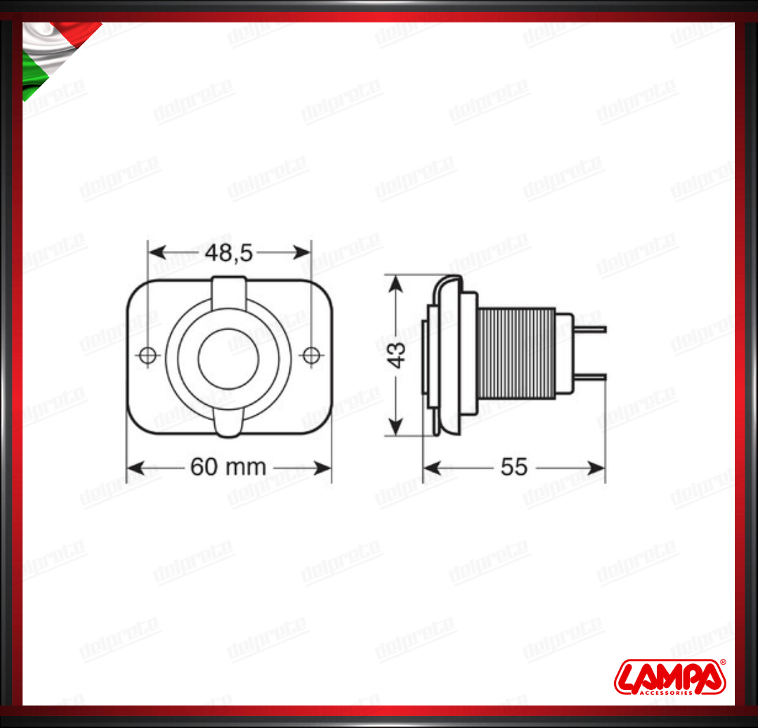 EXT-10 LAMPA DOPPIA PRESA DI CORRENTE SAFE LOCK MONTAGGIO AD INCASSO - 12/24V IMPERMEABILE