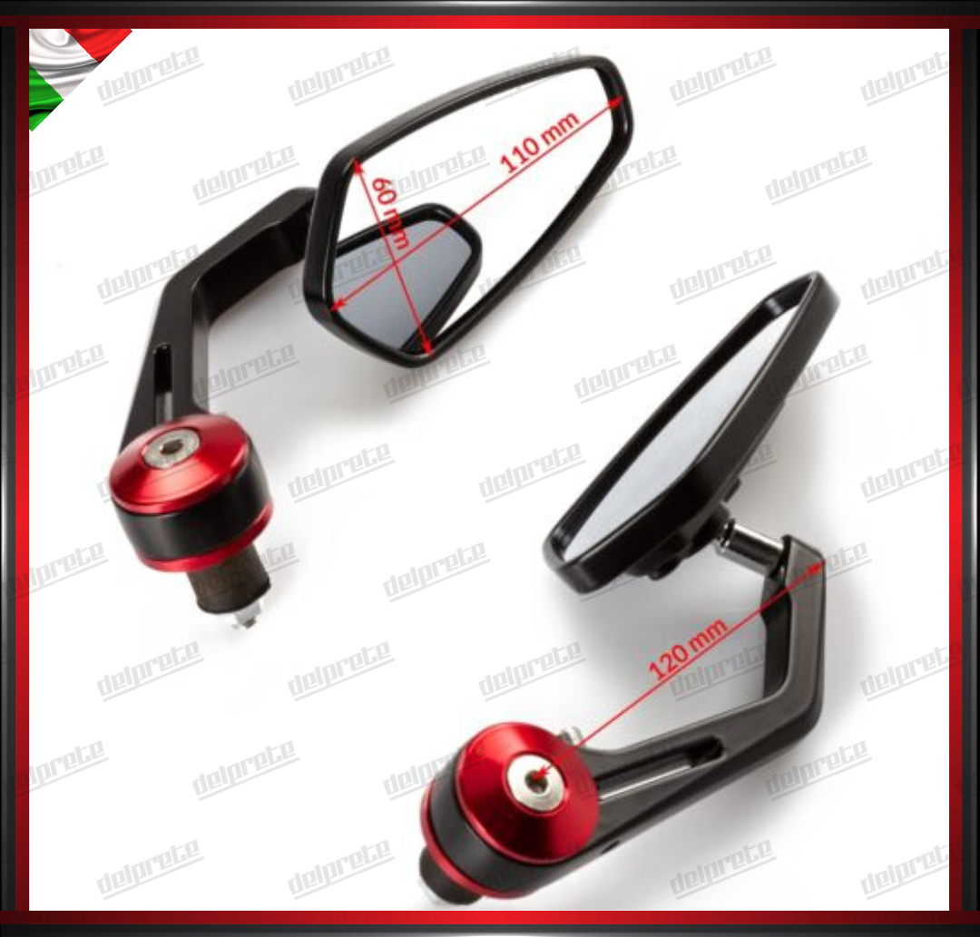 SPECCHIETTI RETROVISORI MANUBRIO COPPIA PER MOTO SCOOTER BAR END ROSSO CAFE RACER