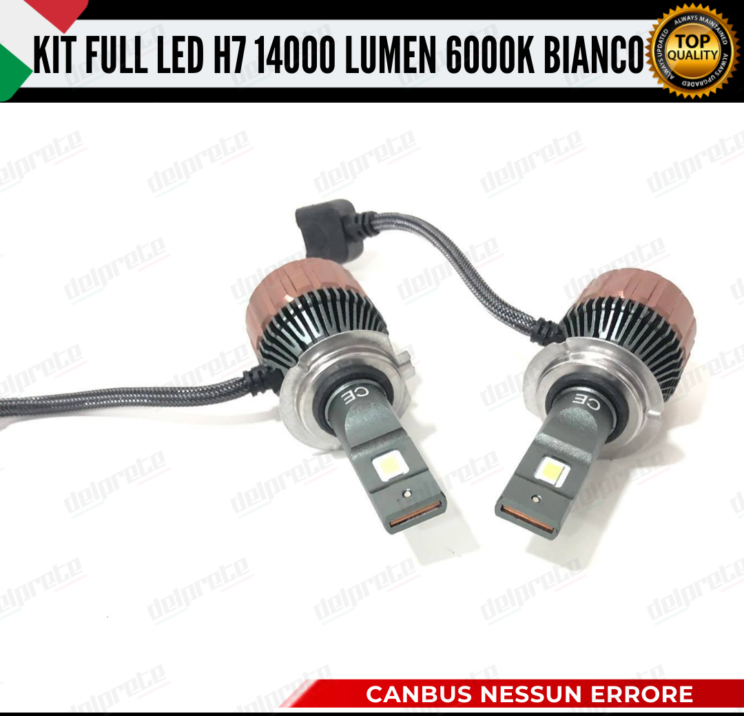 KIT LED FULL H7 6000K BIANCO 14000 LUMEN REALI CANBUS LED 100% NO ERRORE ALLUMINIO AVIAZIONE