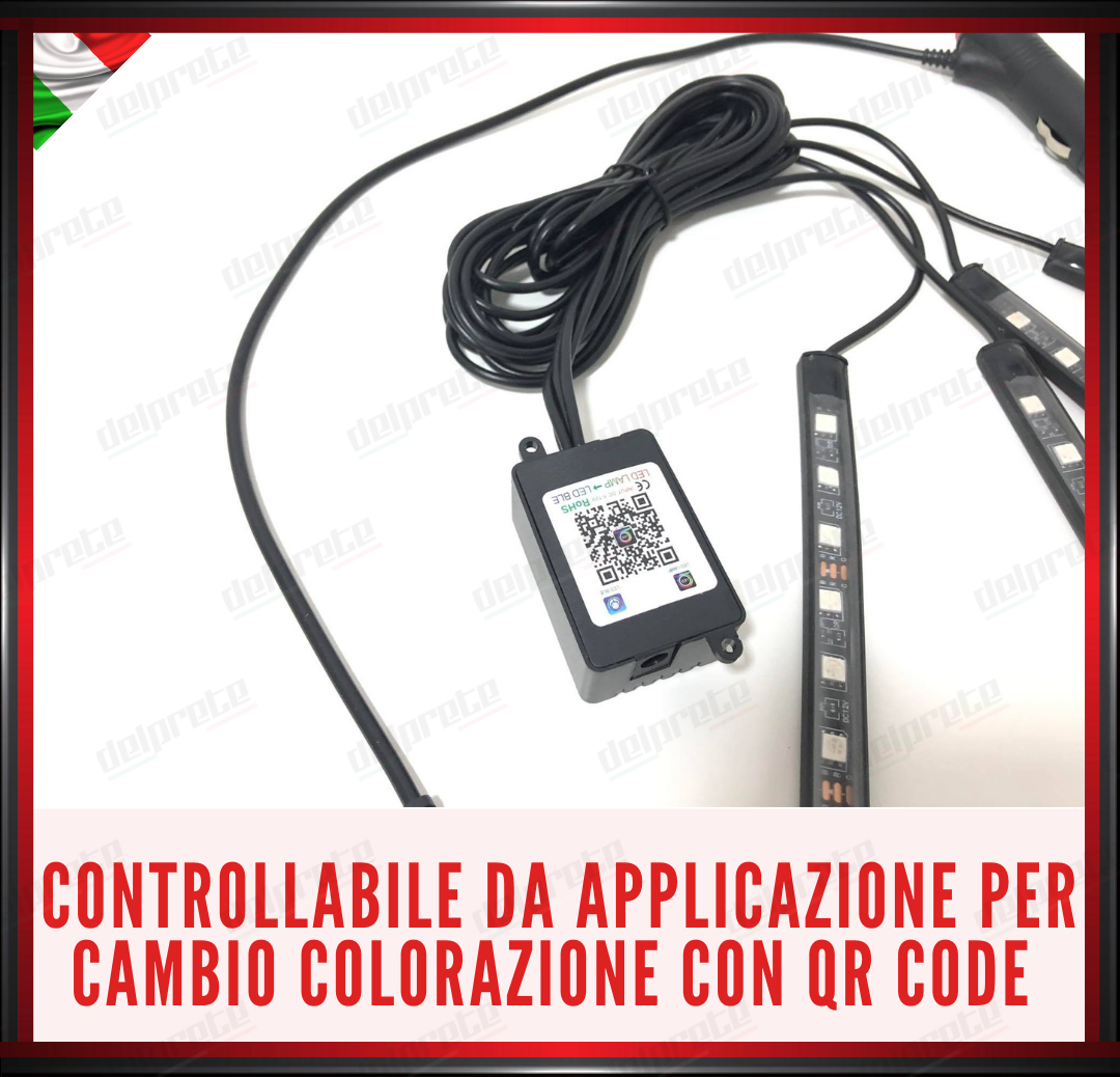 STRISCIA LED VANO PIEDI INTERNI AUTO AMBIENT LIGHT RGB MULTICOLORE COMANDO APP