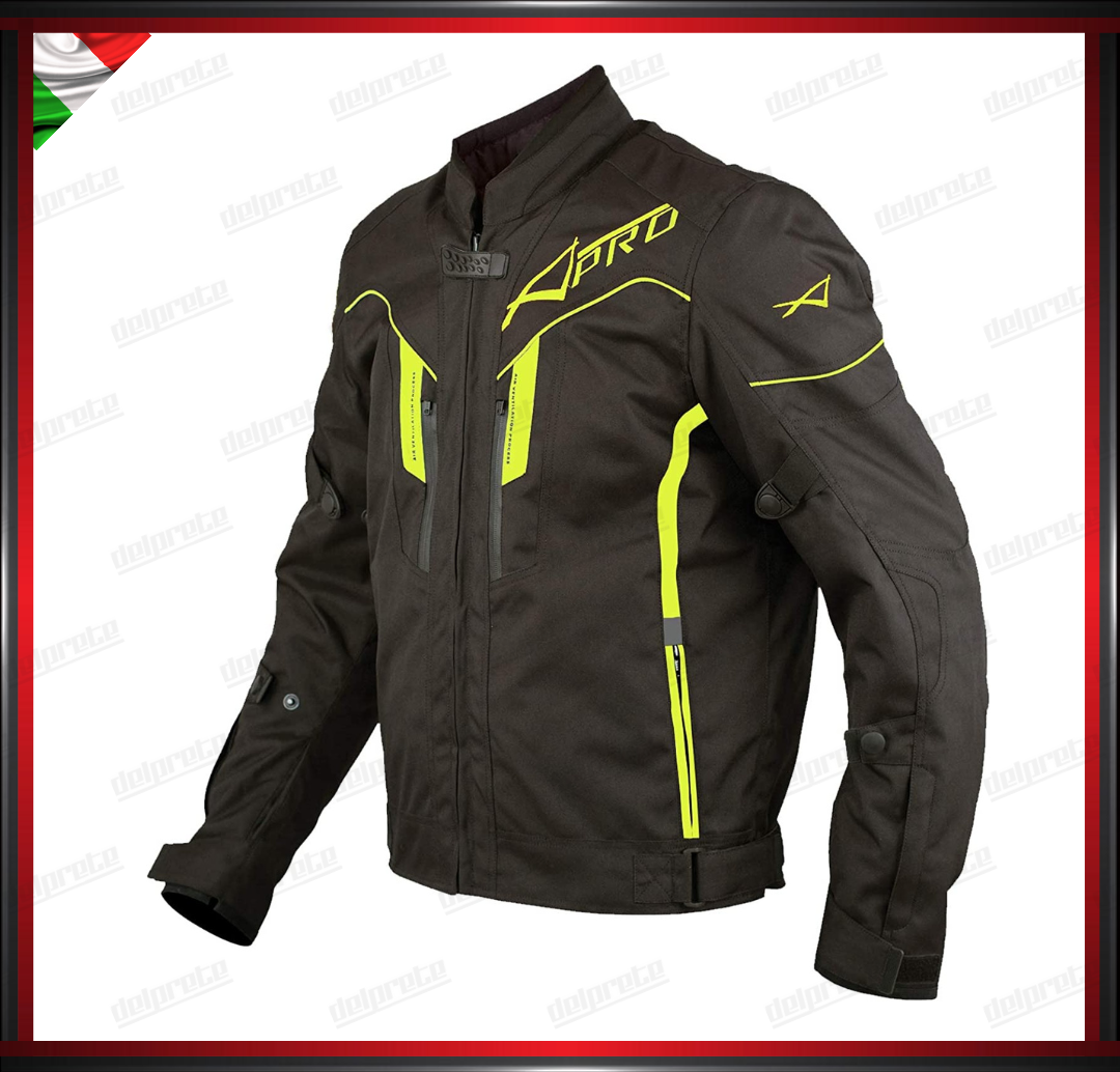 GIACCA MOTO FLUO IN TESSUTO PROTEZIONI OMOLOGATE CE RIFLETTENTE IMPERMEABILE E RESPIRANTE